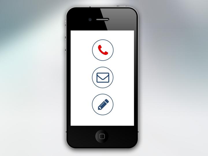 Cell phone with options to connect via call, email, message.