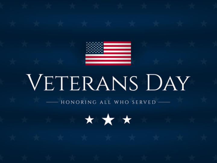 Navy blue Veterans Day graphic with American flag