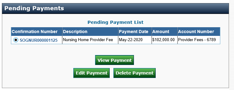 Pending Payment List