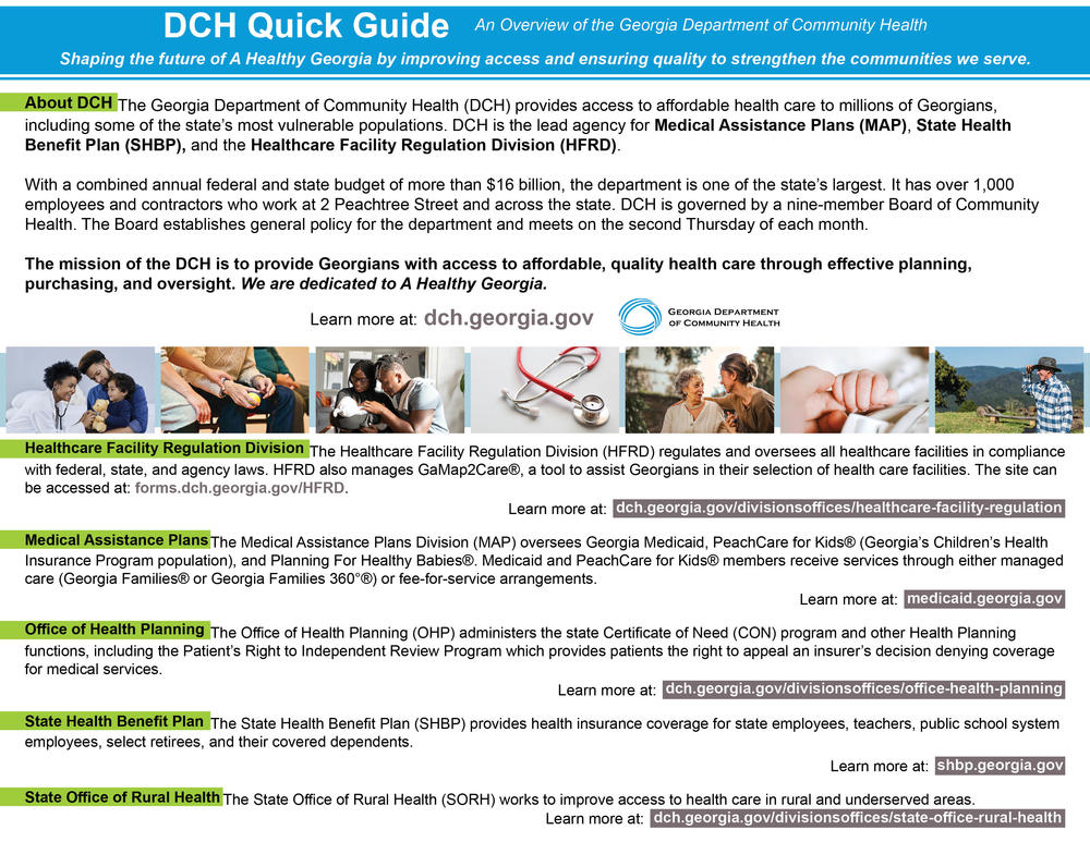 A brief overview of DCH and its divisions and offices.