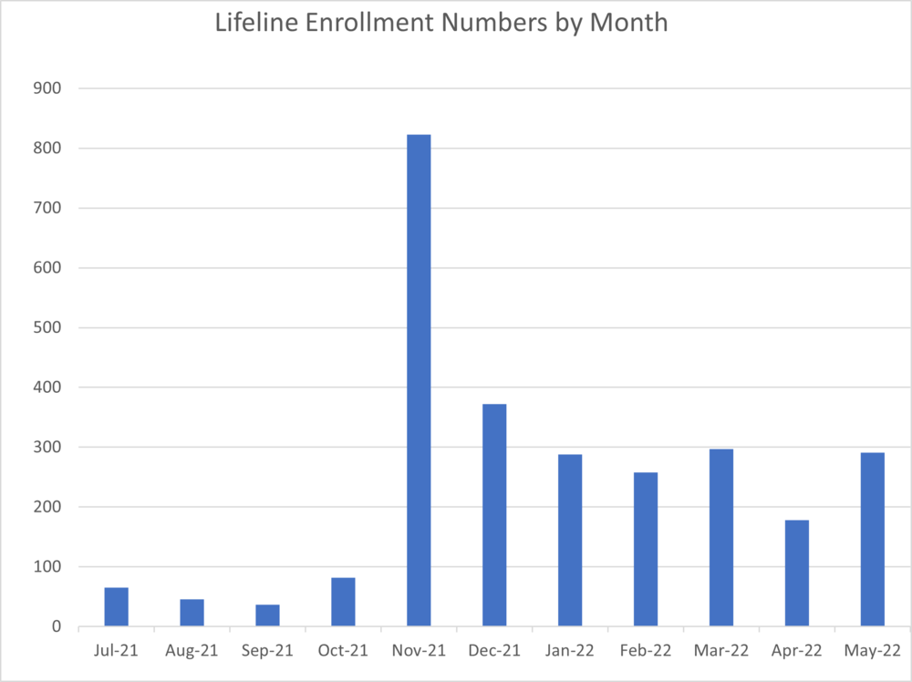 Bar graph showing lifeline enrollment numbers by month.