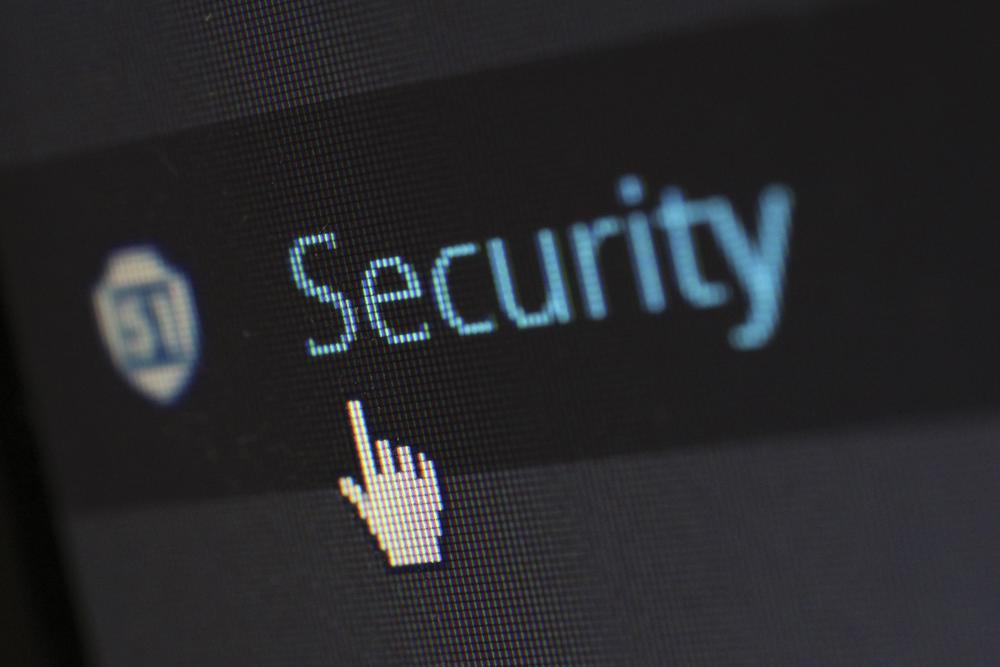 Closeup of computer mouse pointing to "Security" on a screen.