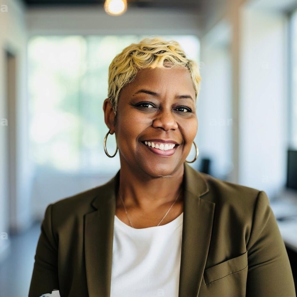 Headshot of woman smiling in front of blurred office background